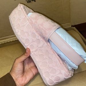 Light pink suede coach sandals